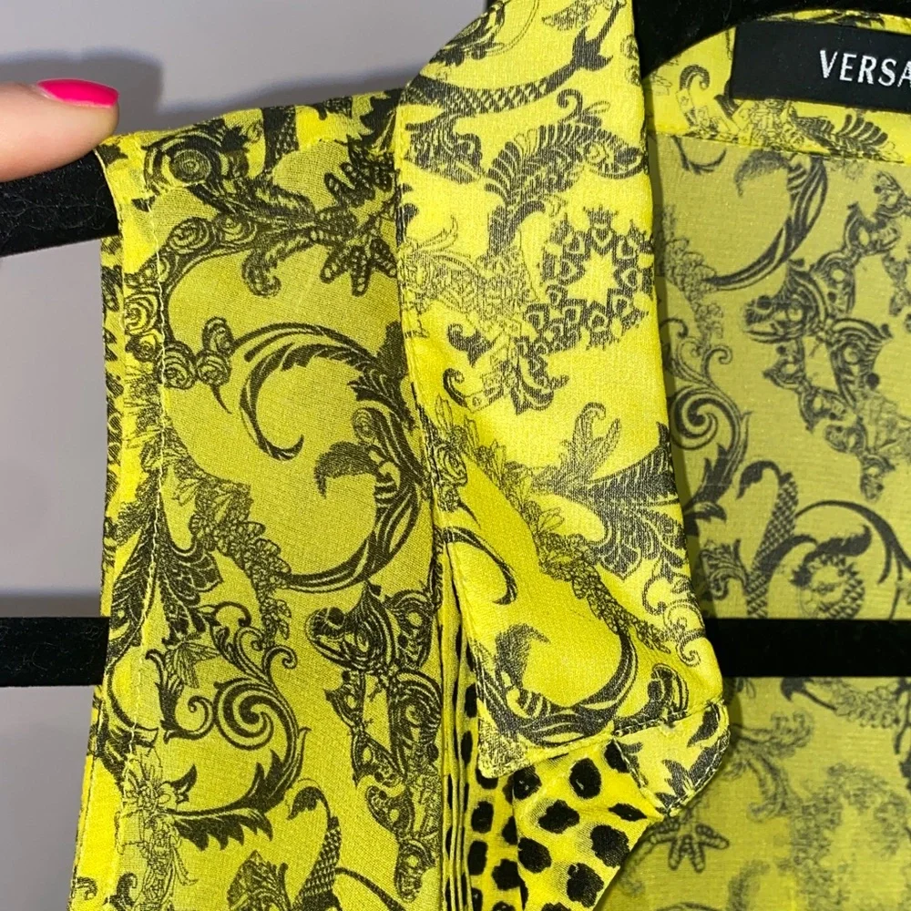 Versace Neon Yellow and Black Patterned Blouse - Picture 10 of 16